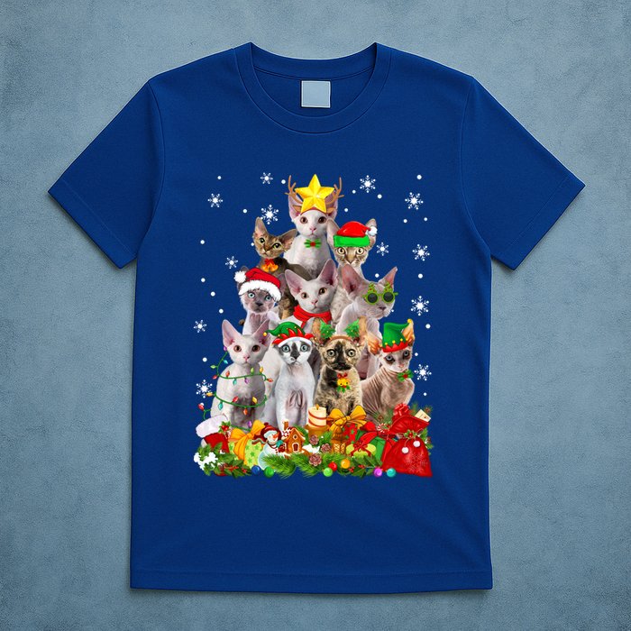 Christmas Devon Rex Cat Funny Xmas Tree Family Matching Gift T-Shirt
