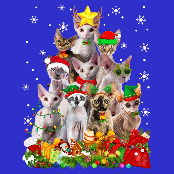 Christmas Devon Rex Cat Funny Xmas Tree Family Matching Gift T-Shirt