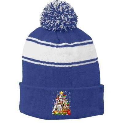 Christmas Devon Rex Cat Funny Xmas Tree Family Matching Gift Stripe Pom Pom Beanie