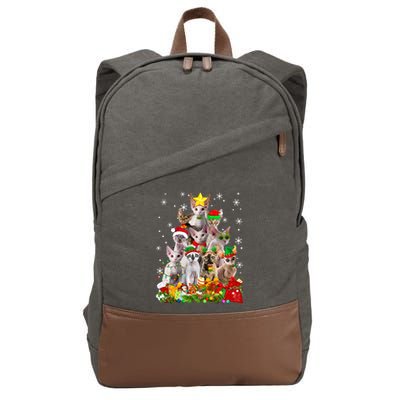 Christmas Devon Rex Cat Funny Xmas Tree Family Matching Gift Cotton Canvas Backpack
