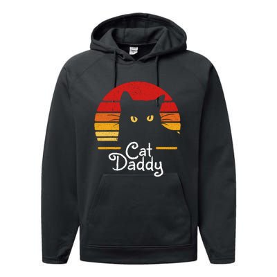 Cat Daddy Retro 70s 80s Black Cat Funny Cat Dad Gifts Performance Fleece Hoodie