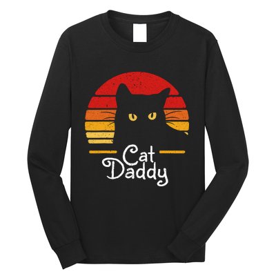 Cat Daddy Retro 70s 80s Black Cat Funny Cat Dad Gifts Long Sleeve Shirt