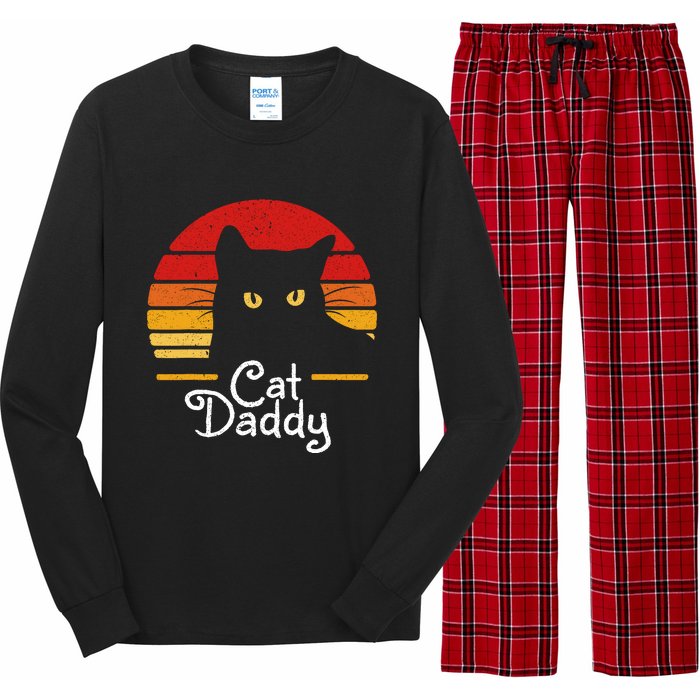 Cat Daddy Retro 70s 80s Black Cat Funny Cat Dad Gifts Long Sleeve Pajama Set