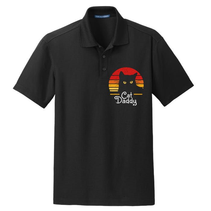 Cat Daddy Retro 70s 80s Black Cat Funny Cat Dad Gifts Dry Zone Grid Polo