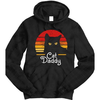 Cat Daddy Retro 70s 80s Black Cat Funny Cat Dad Gifts Tie Dye Hoodie