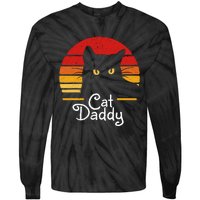 Cat Daddy Retro 70s 80s Black Cat Funny Cat Dad Gifts Tie-Dye Long Sleeve Shirt