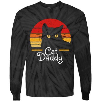 Cat Daddy Retro 70s 80s Black Cat Funny Cat Dad Gifts Tie-Dye Long Sleeve Shirt