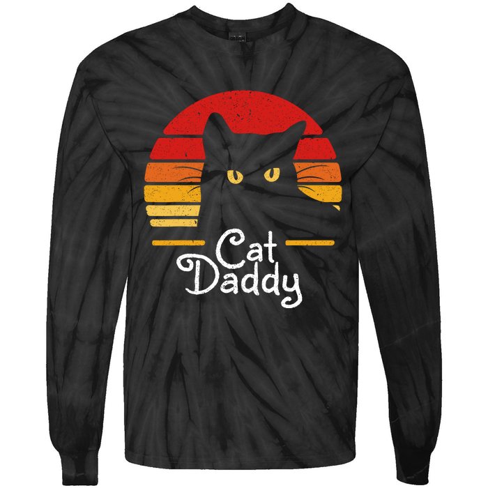 Cat Daddy Retro 70s 80s Black Cat Funny Cat Dad Gifts Tie-Dye Long Sleeve Shirt