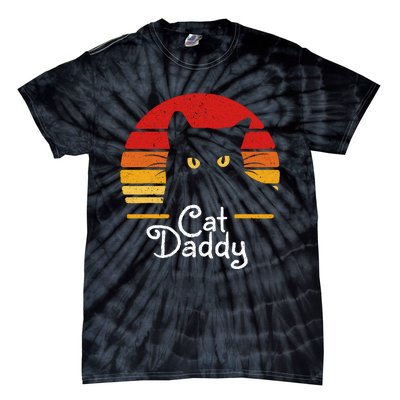 Cat Daddy Retro 70s 80s Black Cat Funny Cat Dad Gifts Tie-Dye T-Shirt