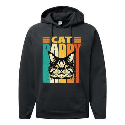 Cat Daddy Retro Vintage FatherS Day Pet Lover Performance Fleece Hoodie