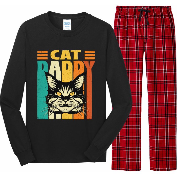 Cat Daddy Retro Vintage FatherS Day Pet Lover Long Sleeve Pajama Set