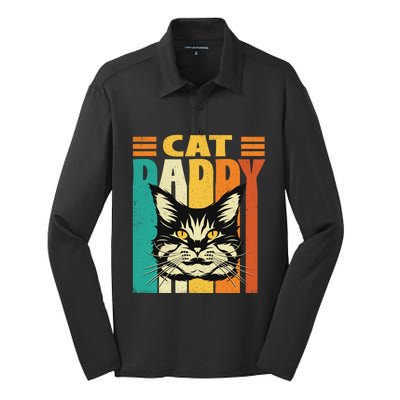 Cat Daddy Retro Vintage FatherS Day Pet Lover Silk Touch Performance Long Sleeve Polo