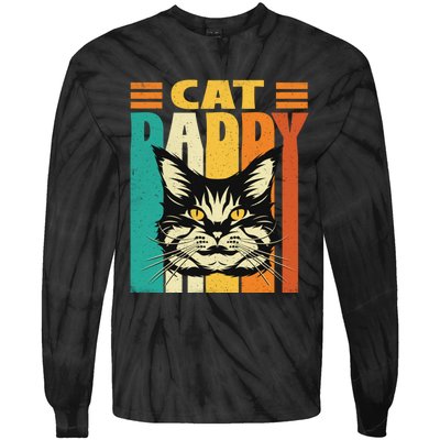 Cat Daddy Retro Vintage FatherS Day Pet Lover Tie-Dye Long Sleeve Shirt