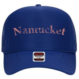 Classic Distressed Red Nantucket Gift High Crown Mesh Back Trucker Hat