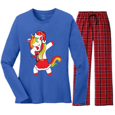 Christmas Dabbing Santa Unicorn Squad Xmas Matching Family Funny Gift Women's Long Sleeve Flannel Pajama Set 