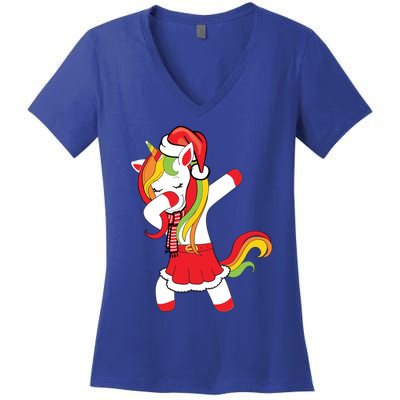 Christmas Dabbing Santa Unicorn Squad Xmas Matching Family Funny Gift Women's V-Neck T-Shirt