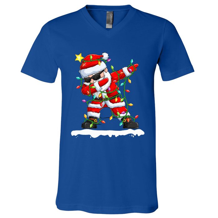 christmas dabbing santa  xmas stree lights  V-Neck T-Shirt