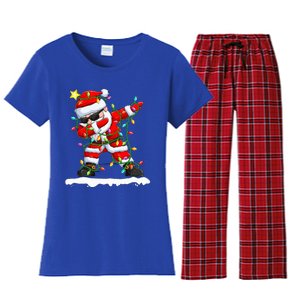 christmas dabbing santa  xmas stree lights  Women's Flannel Pajama Set