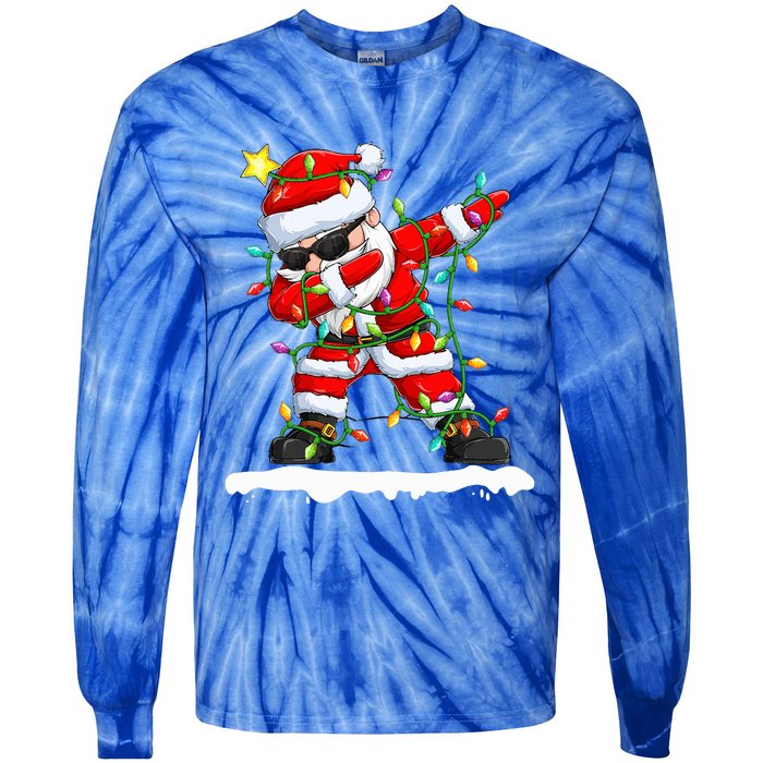 christmas dabbing santa  xmas stree lights  Tie-Dye Long Sleeve Shirt