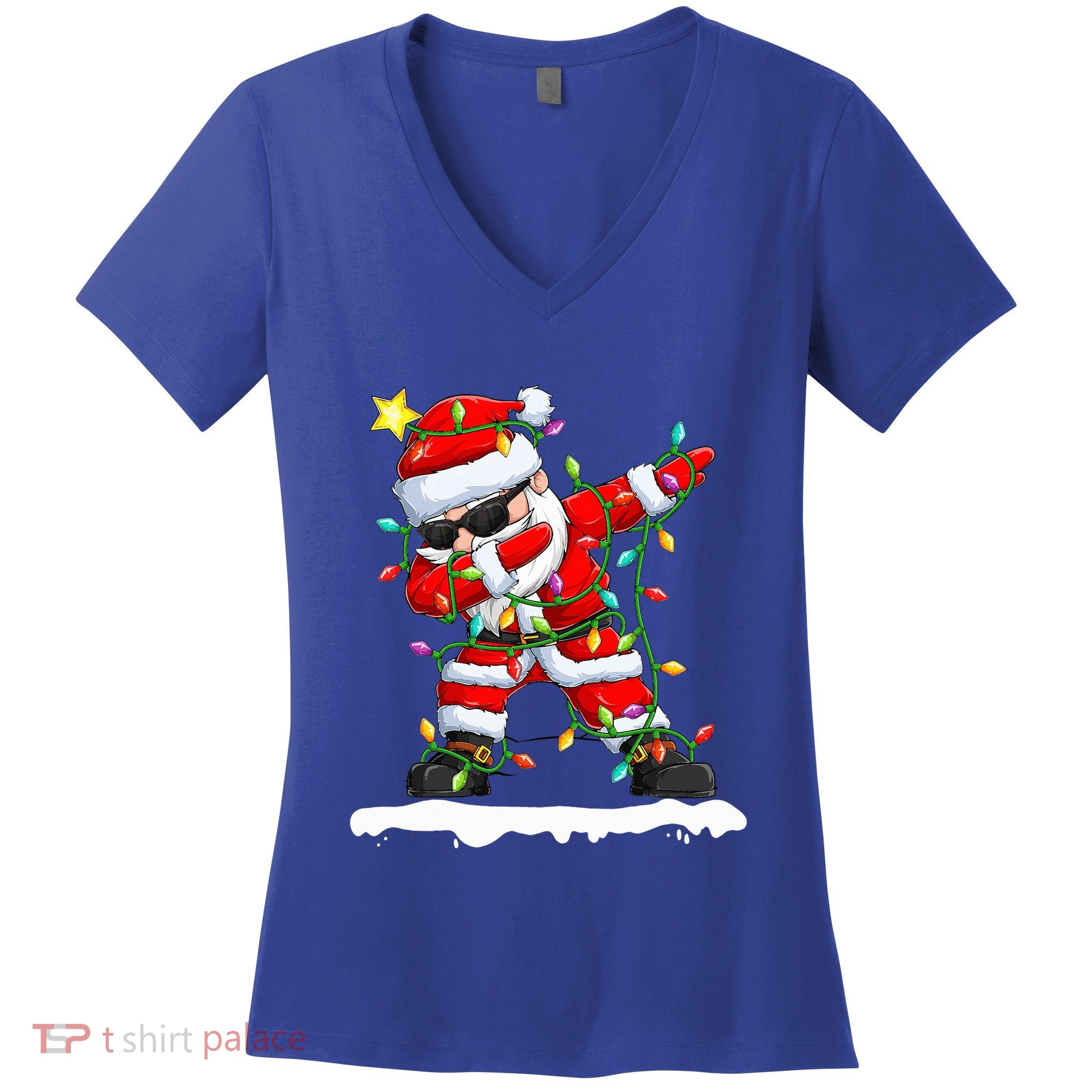 christmas dabbing santa  xmas stree lights  Women's V-Neck T-Shirt