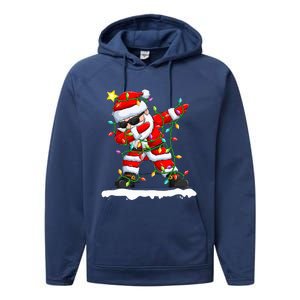 christmas dabbing santa  xmas stree lights  Performance Fleece Hoodie