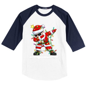 christmas dabbing santa  xmas stree lights  Baseball Sleeve Shirt