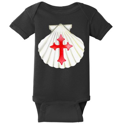 Camino De Santiago Pilgrim Cross Shell Baby Bodysuit