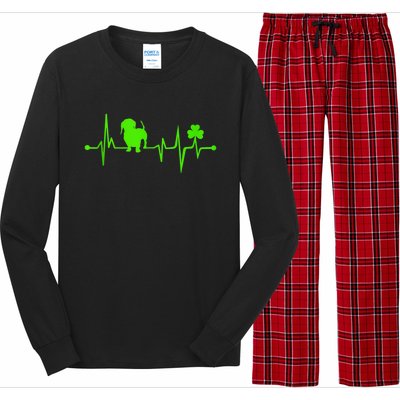 Cute Dachshund Shamrock Heartbeat St Patricks Day Funny Wiener Dog Gift Long Sleeve Pajama Set