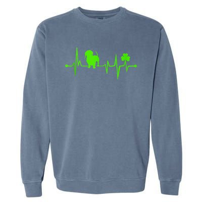 Cute Dachshund Shamrock Heartbeat St Patricks Day Funny Wiener Dog Gift Garment-Dyed Sweatshirt