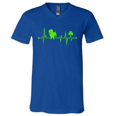 Cute Dachshund Shamrock Heartbeat St Patricks Day Funny Wiener Dog Gift V-Neck T-Shirt