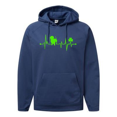 Cute Dachshund Shamrock Heartbeat St Patricks Day Funny Wiener Dog Gift Performance Fleece Hoodie