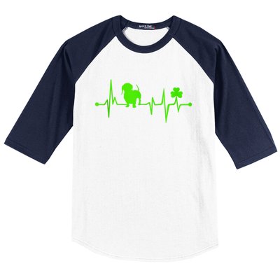 Cute Dachshund Shamrock Heartbeat St Patricks Day Funny Wiener Dog Gift Baseball Sleeve Shirt