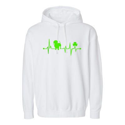 Cute Dachshund Shamrock Heartbeat St Patricks Day Funny Wiener Dog Gift Garment-Dyed Fleece Hoodie