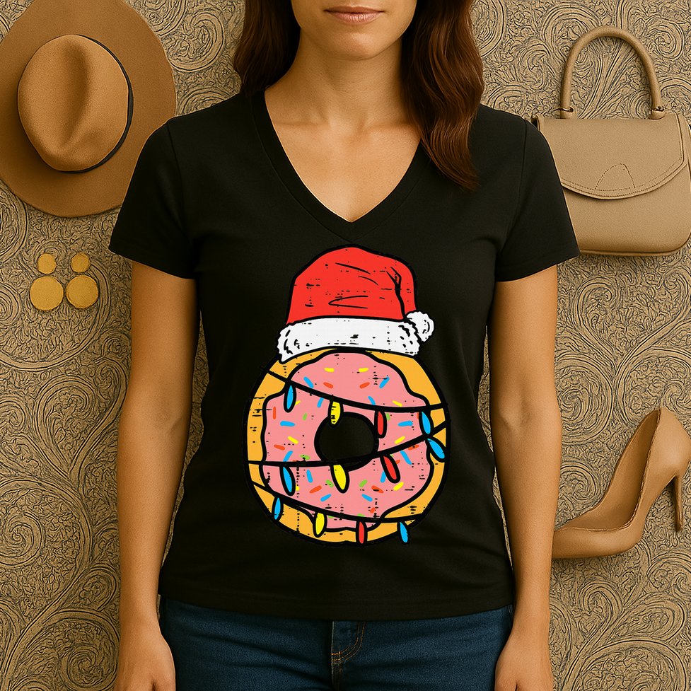 Christmas Donut Santa Cute Xmas Baking Baker Women's V-Neck T-Shirt