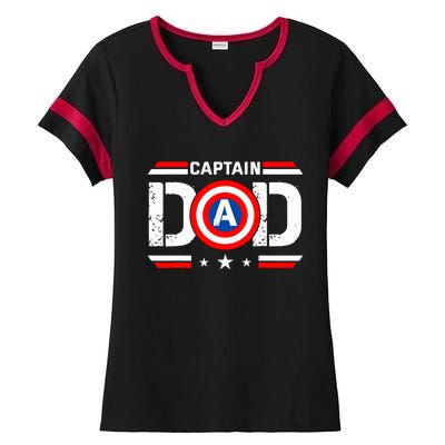 Captain Dad Superhero Funny Men Fathers Day Vintage Dad Ladies Halftime Notch Neck Tee