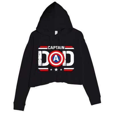 Captain Dad Superhero Funny Men Fathers Day Vintage Dad Crop Fleece Hoodie