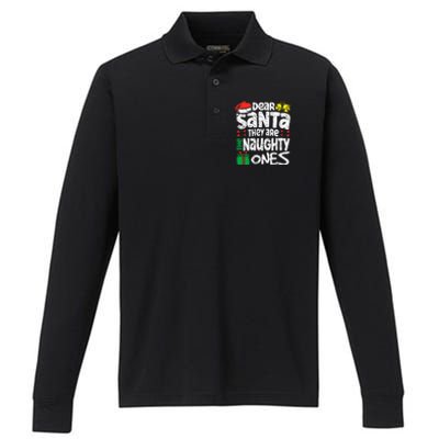 Christmas Dear santa They are the Naughty Ones xmas pajamas Performance Long Sleeve Polo