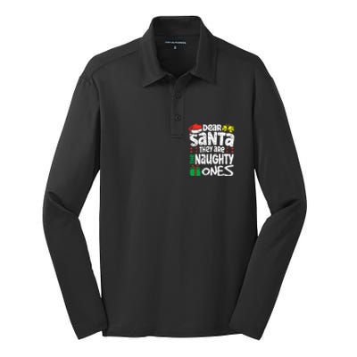 Christmas Dear santa They are the Naughty Ones xmas pajamas Silk Touch Performance Long Sleeve Polo