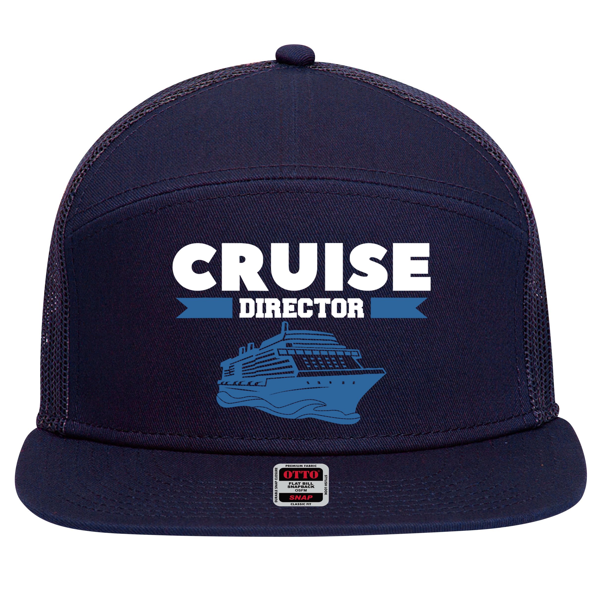Cruise Director Ship Cruising Vacation Captain 7 Panel Mesh Trucker Snapback Hat
