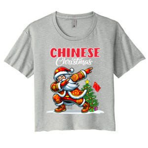 China Dabbing Santa Christmas China Flag Women's Crop Top Tee