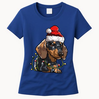 Cute Dachshund Santa Christmas Tree Lights Xmas Cute Gift Womens T-Shirt