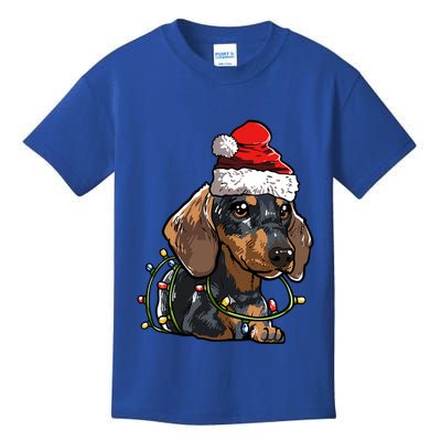 Cute Dachshund Santa Christmas Tree Lights Xmas Cute Gift Kids T-Shirt