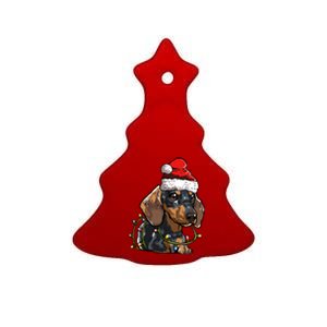 Cute Dachshund Santa Christmas Tree Lights Xmas Cute Gift Ceramic Tree Ornament