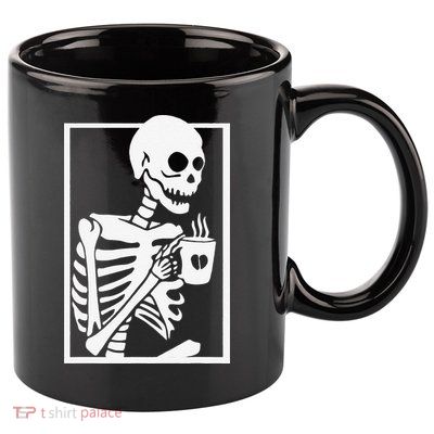 Coffee Drinking Skeleton Lazy DIY Halloween Costume Women Love 11oz C Handle Ceramic Mug
