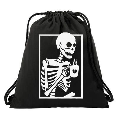 Coffee Drinking Skeleton Lazy DIY Halloween Costume Women Love Drawstring Bag