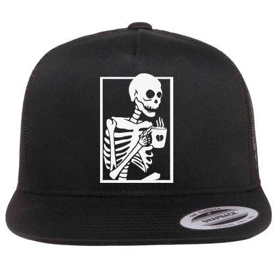 Coffee Drinking Skeleton Lazy DIY Halloween Costume Women Love Flatbill Hat