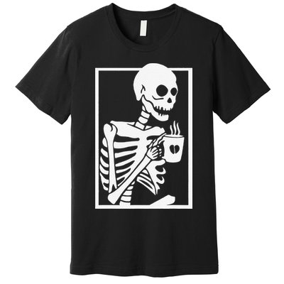 Coffee Drinking Skeleton Lazy DIY Halloween Costume Women Love Premium T-Shirt