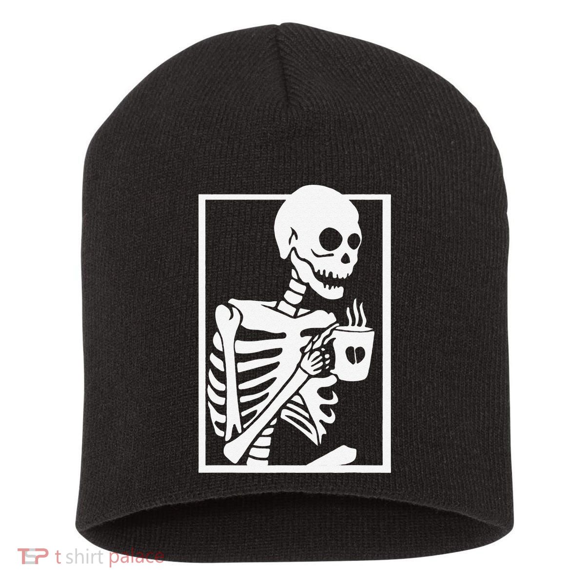 Coffee Drinking Skeleton Lazy DIY Halloween Costume Women Love Short Acrylic Beanie