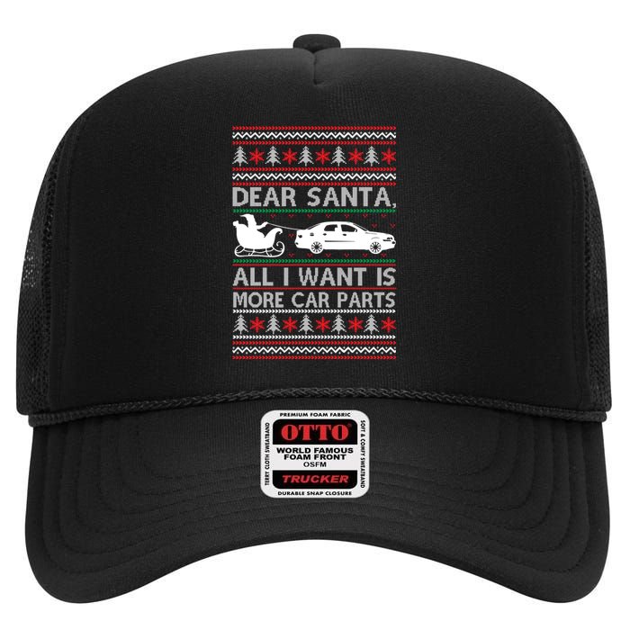 Christmas Dear Santa All I Want Is More Car Parts High Crown Mesh Back Trucker Hat