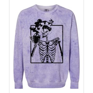 Coffee Drinking Skeleton Skull Halloween Costume Colorblast Crewneck Sweatshirt